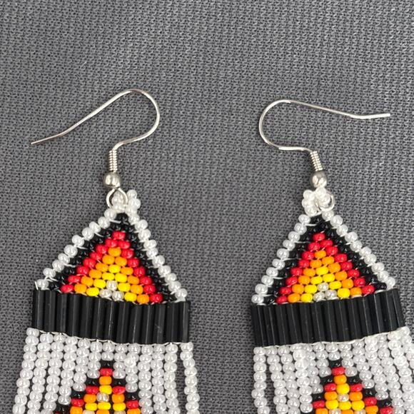 Tribal Earrings Seed Bead Handmade Multicolor Native American Boho Dangle 4” USA - Picture 3 of 14
